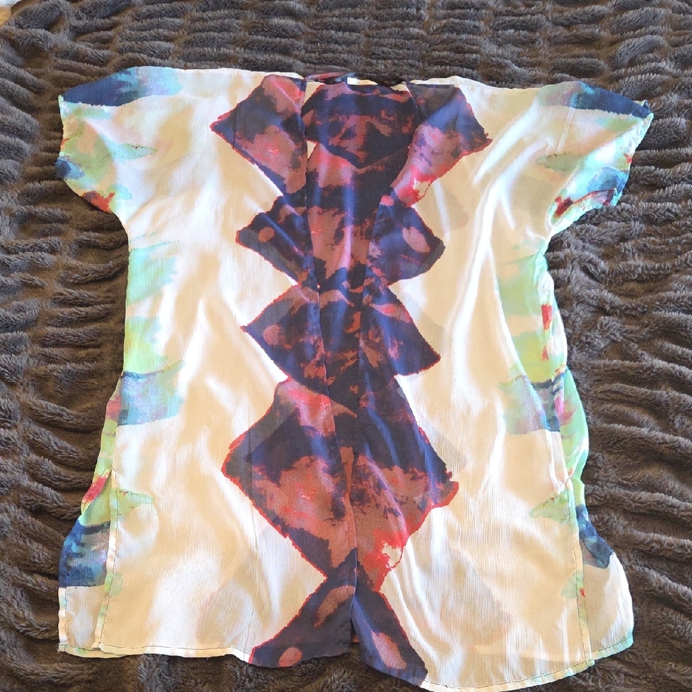 Mudd Red and Blue Patterned Top